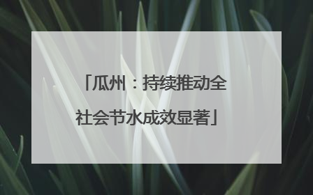 瓜州：持续推动全社会节水成效显著