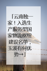 云南独一家！入选生产服务型国家物流枢纽建设名单，玉溪有何优势→